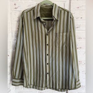 Tommy Bahama Olive Striped 100% Silk Button Down Shirt